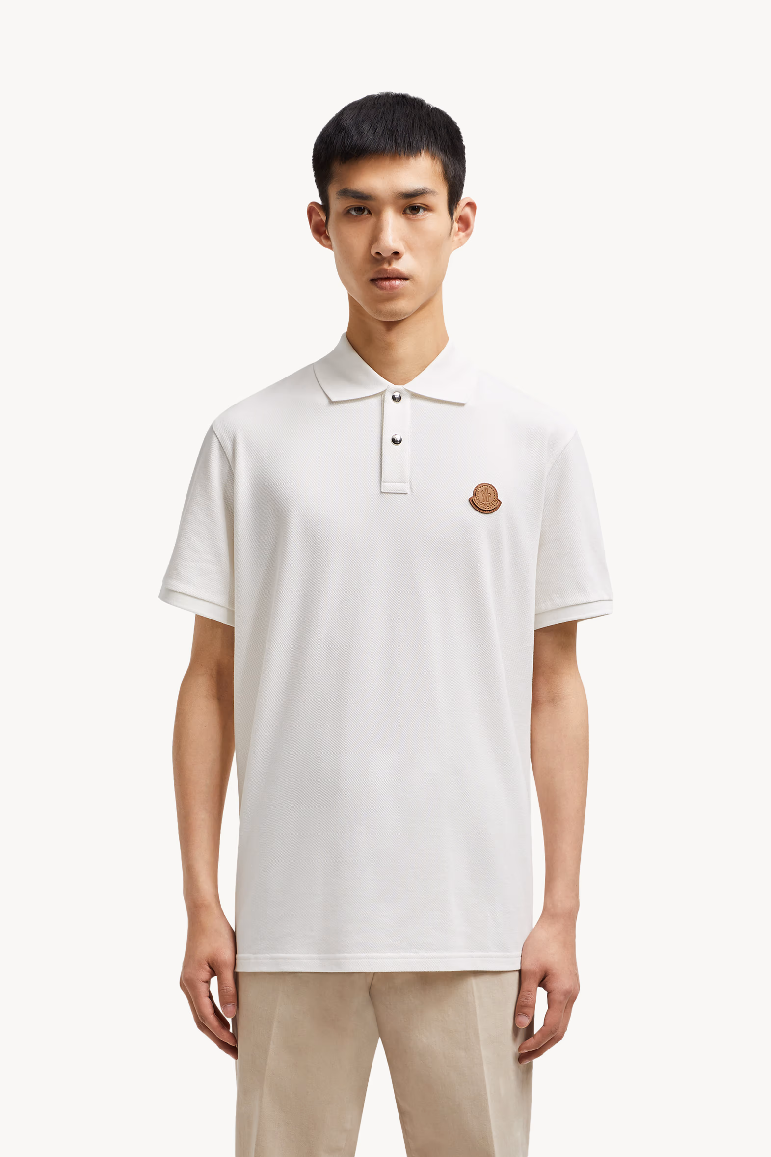 Logo Patch Cotton Piquet Polo Shirt Men White Moncler